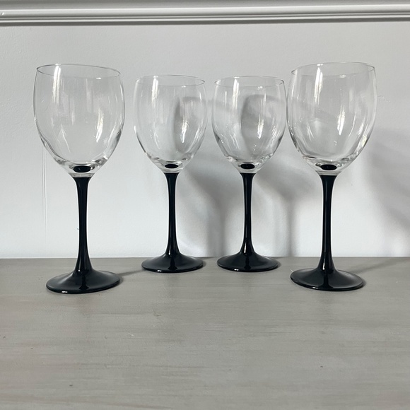 1990s Cristal d'Arques Black Stem Drinkware Set - Set of 8 - Picture 6 of 13